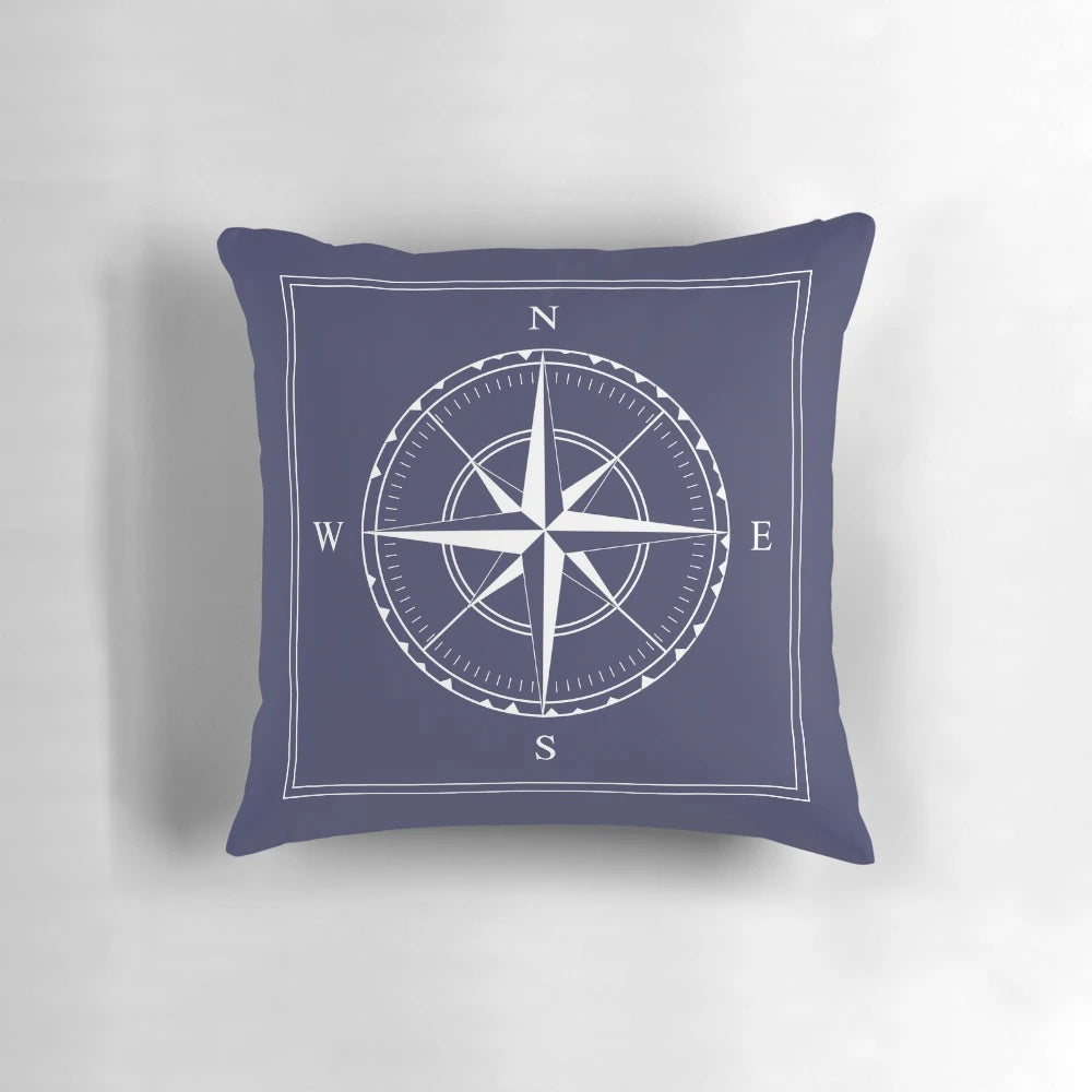 Navy blue and white nautical compass rose decorative throw pillow