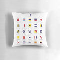 Vibrant nautical flags pillow featuring international maritime signal flags