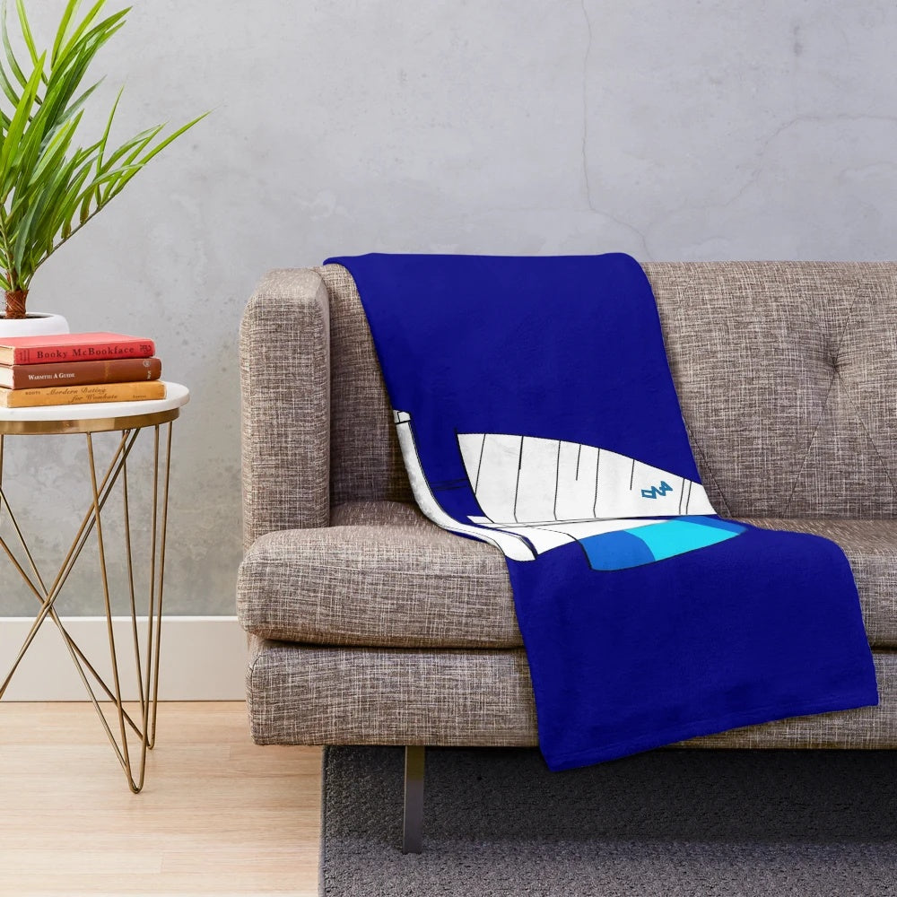 420 sailboat plush blanket with blue and white stripes