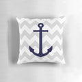 Nautical navy blue anchor on gray chevron pattern decorative throw pillow