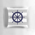 Nautical Navy Blue and Silver Gray Striped Ship's Steering Wheel Pillow