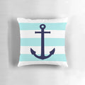 Nautical navy blue and white striped pillow with anchor design
