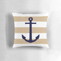 Nautical navy blue and white striped pillow with an anchor design, perfect for coastal home decor
