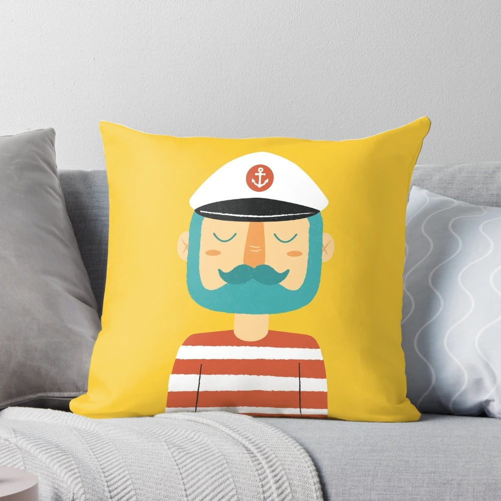 Decorative sailor-themed pillow with anchor, ocean, and maritime elements
