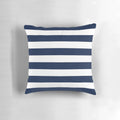 Navy blue and white minimalist striped decorative pillow for coastal, nautical, or beachy home decor.