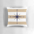 Nautical tropical striped throw pillow with a compass design