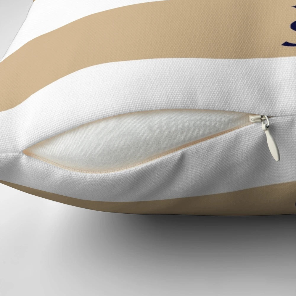 Nautical tropical striped throw pillow with a compass design