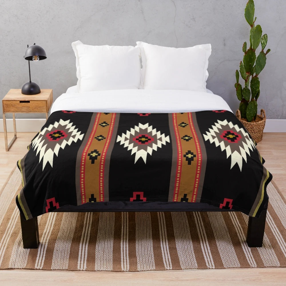 Vibrant Navajo-inspired plush blanket with a modern abstract geometric pattern