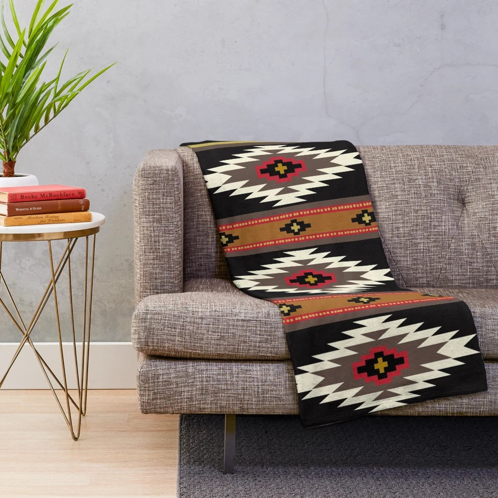 Vibrant Navajo-inspired plush blanket with a modern abstract geometric pattern