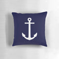 Navy blue throw pillow with white anchor design for coastal home decor