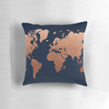 Navy blue and copper world map design decorative throw pillow