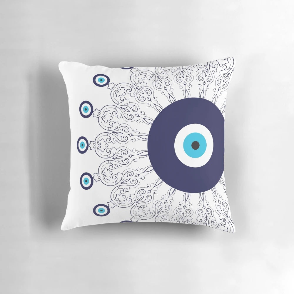 Navy Blue and White Mediterranean-Style Mandala Pattern Decorative Pillow