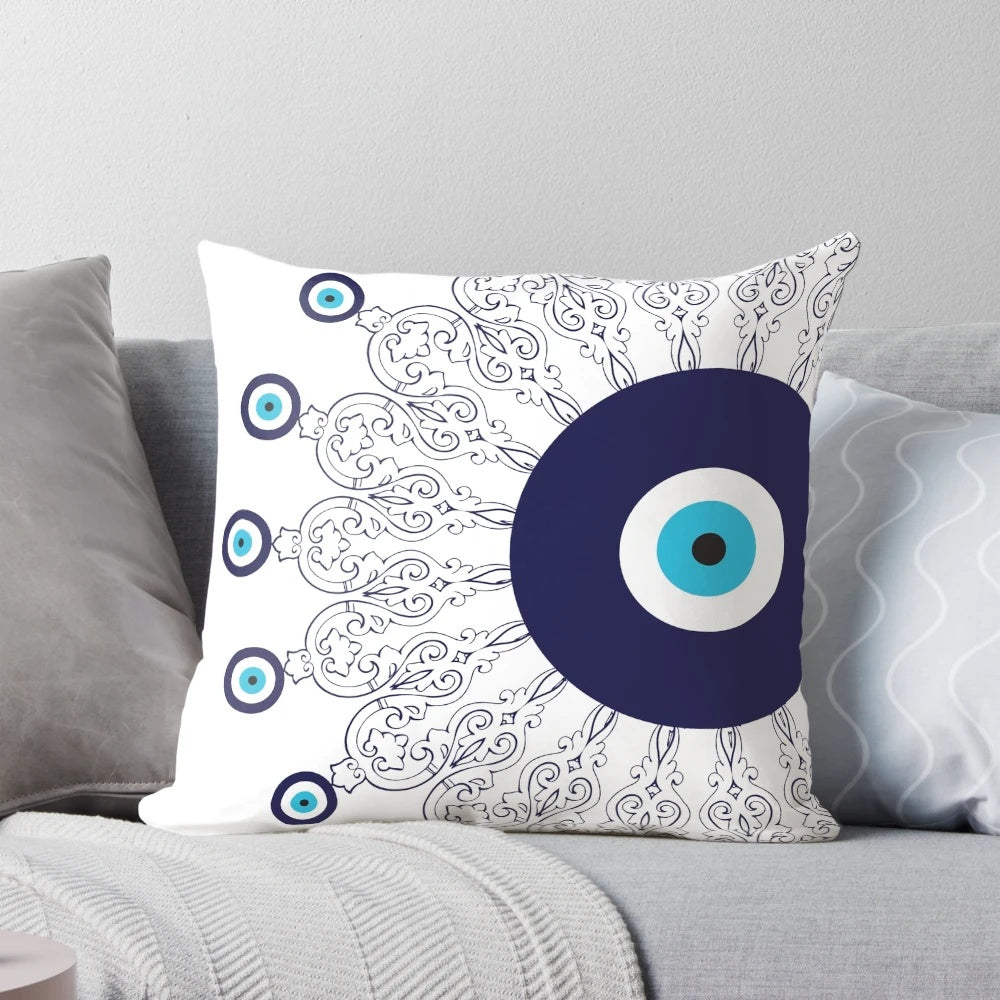 Navy Blue and White Mediterranean-Style Mandala Pattern Decorative Pillow
