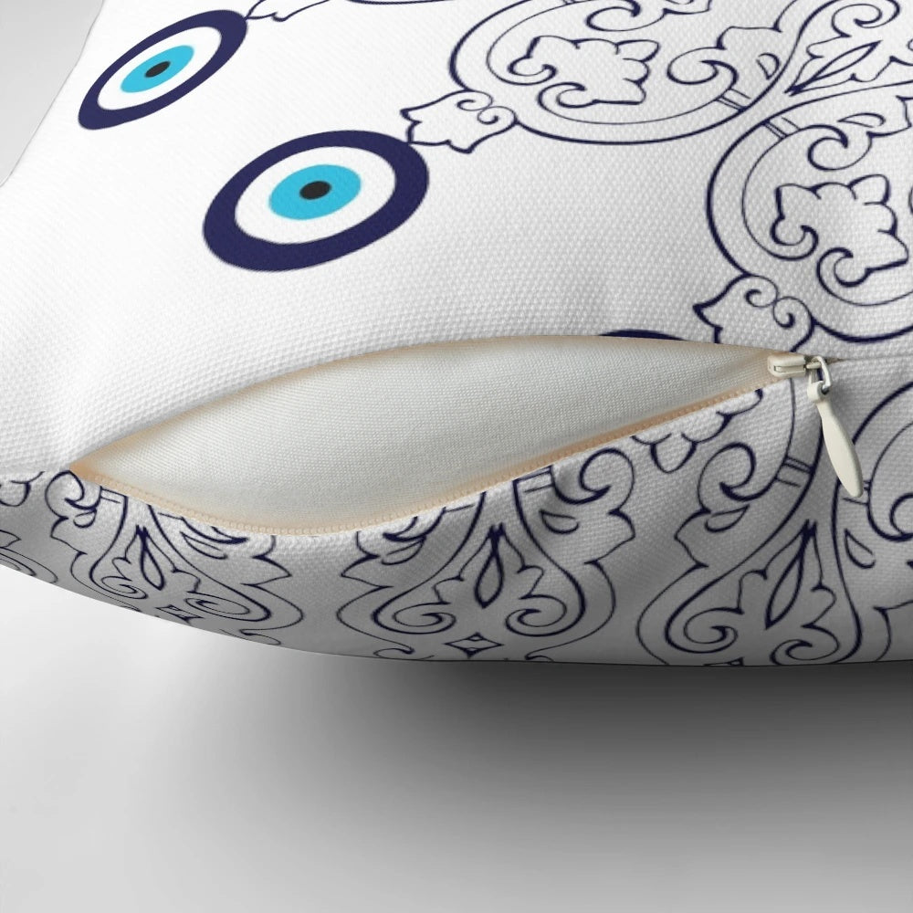 Navy Blue and White Mediterranean-Style Mandala Pattern Decorative Pillow