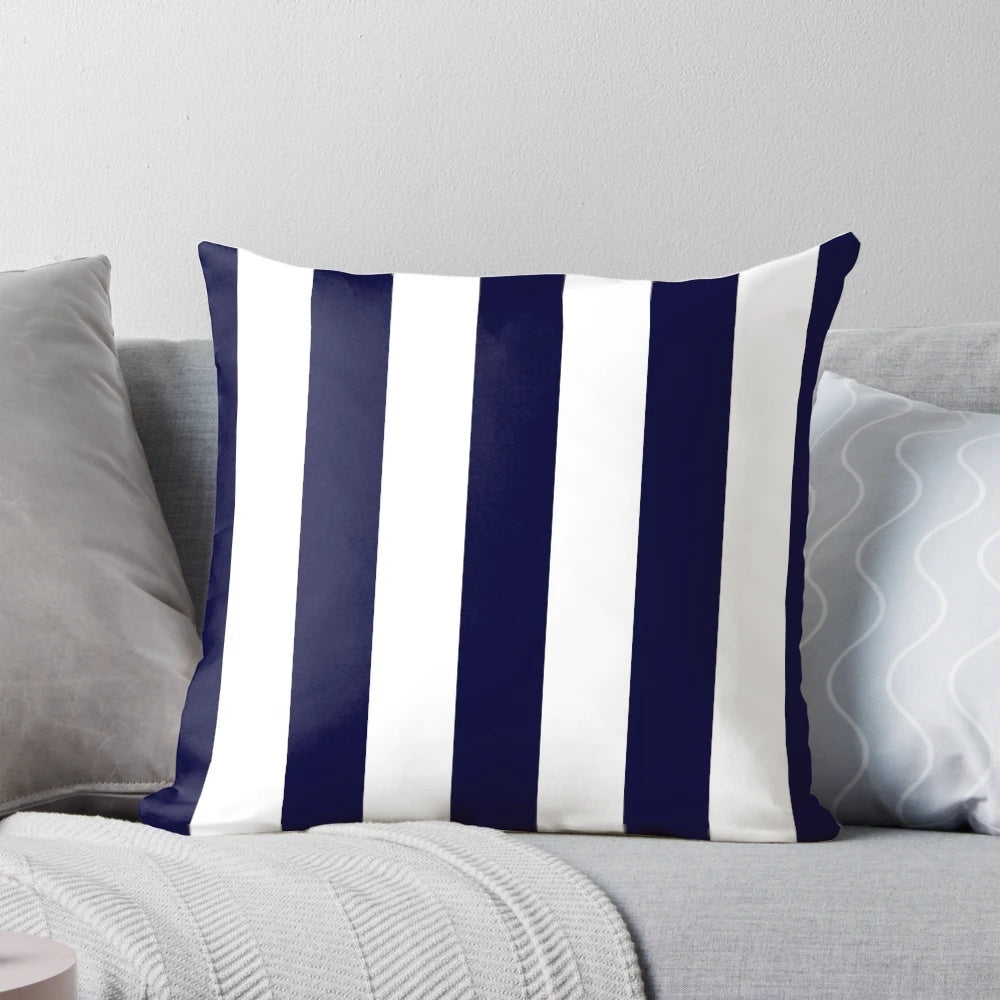 Navy blue and white striped decorative pillow for coastal and beach-inspired home decor
