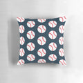 Navy blue baseball-themed pillow with baseball graphics on a dark blue background