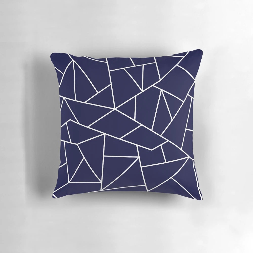 Navy blue geometric mosaic lines pattern pillow