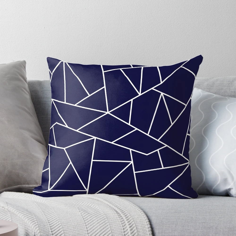 Navy blue geometric mosaic lines pattern pillow