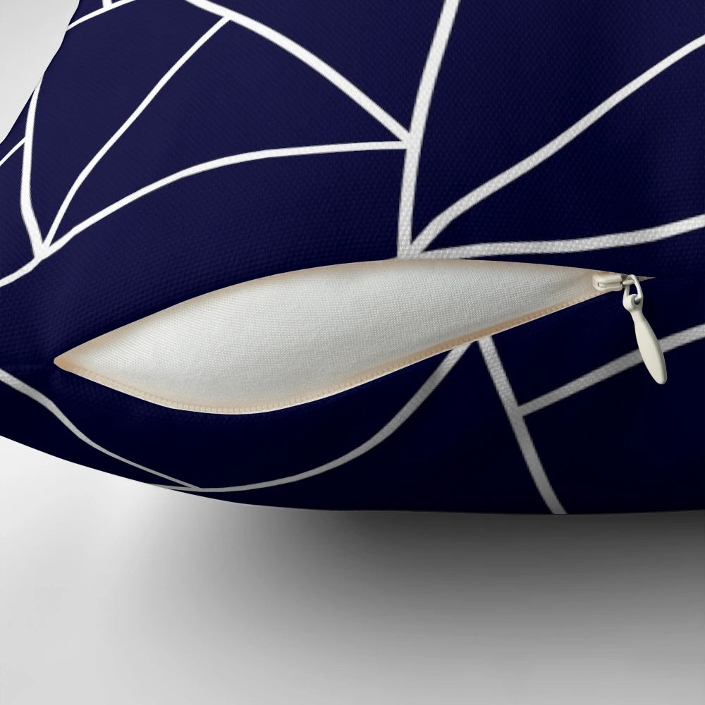 Navy blue geometric mosaic lines pattern pillow