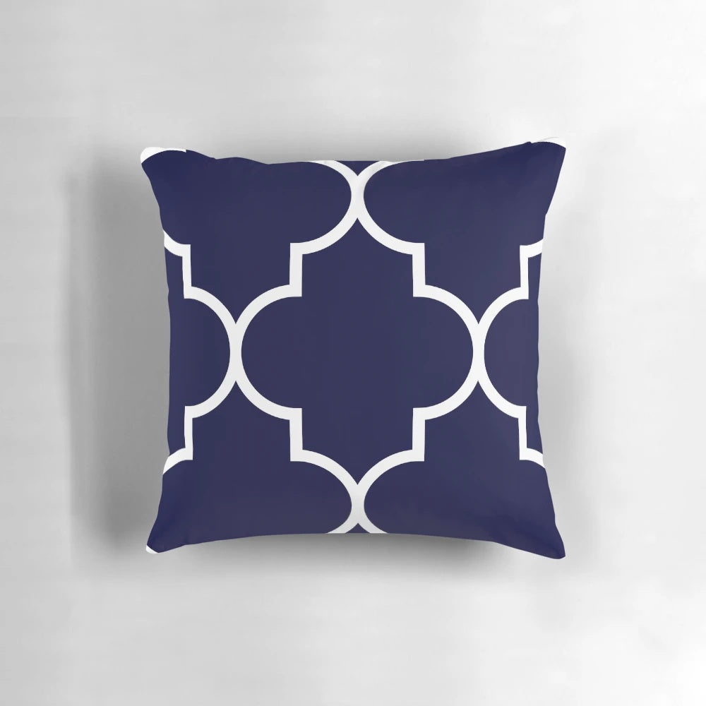 Navy blue quatrefoil pattern large decorative throw pillow