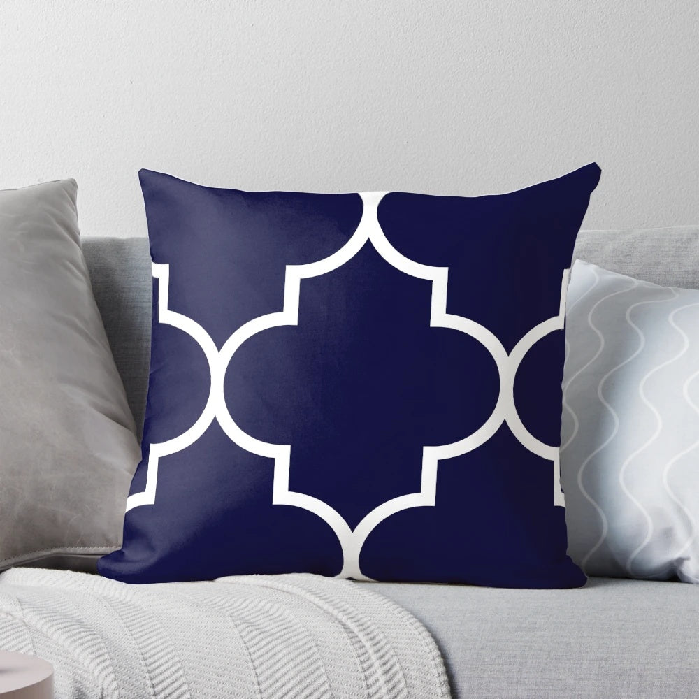Navy blue quatrefoil pattern large decorative throw pillow