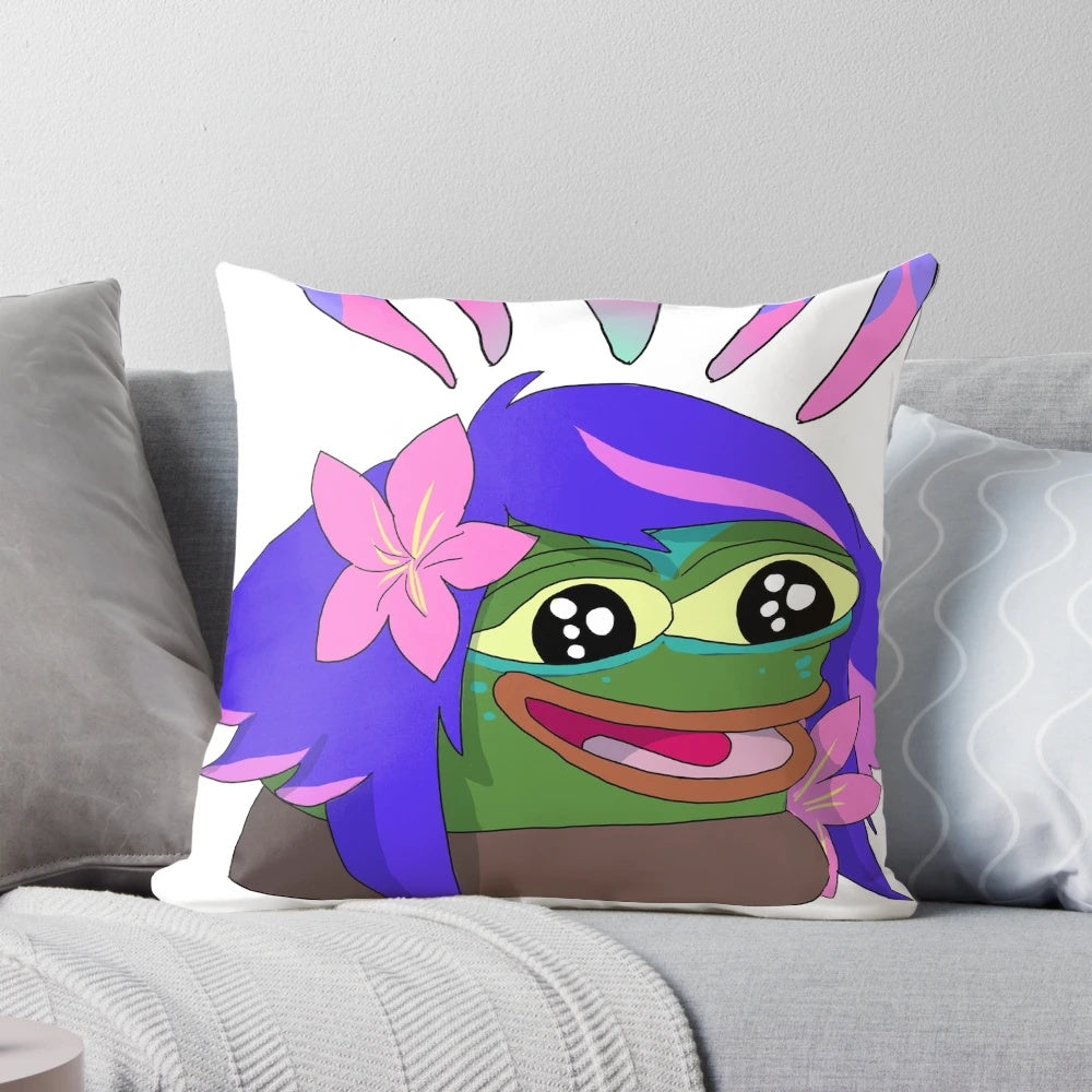 Soft, high-quality pillow featuring the League of Legends champion Neeko and the Pepe meme character