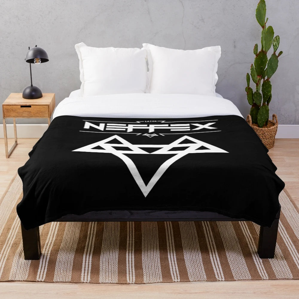 NEFFEX-inspired white plush blanket featuring the band's logo