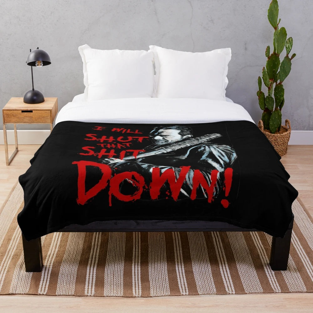 Negan inspired plush blanket featuring character from the TV series The Walking Dead