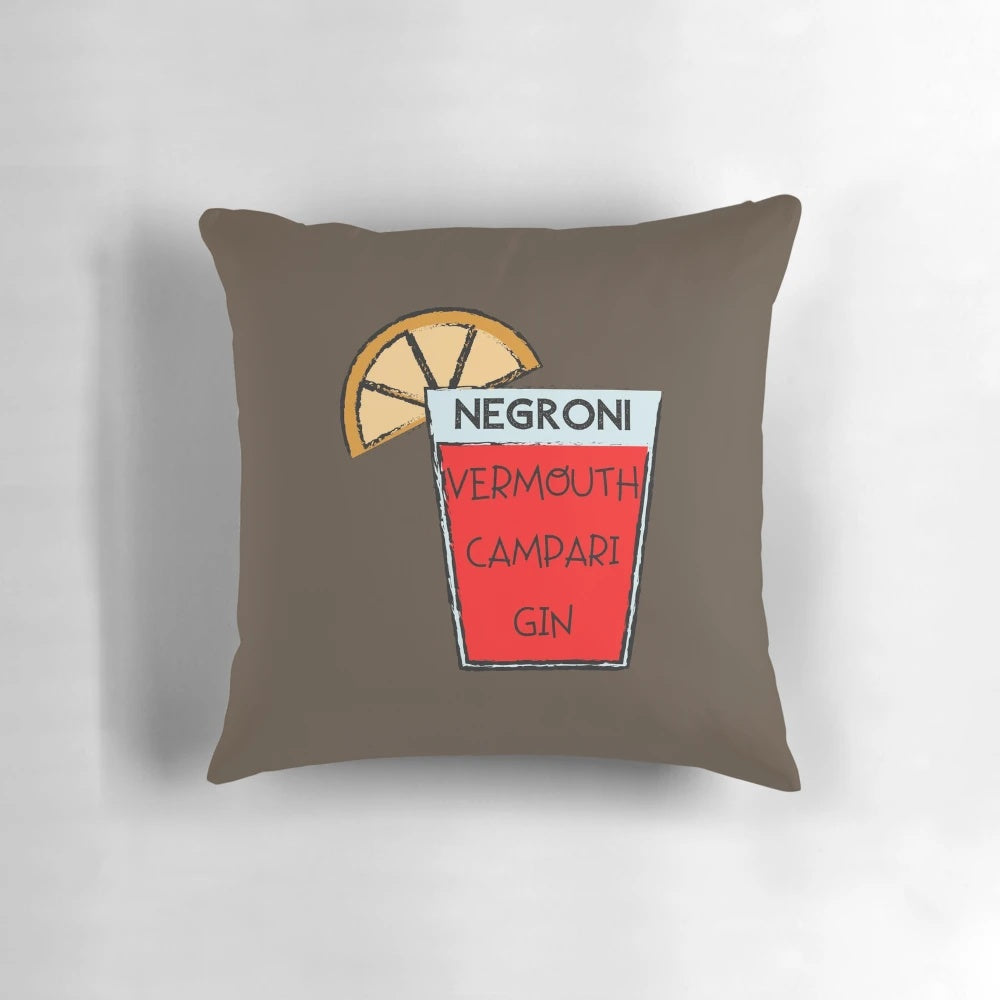Negroni cocktail-inspired pillow with Campari, vermouth, and gin