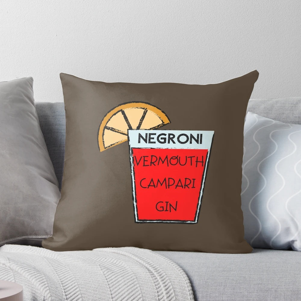 Negroni cocktail-inspired pillow with Campari, vermouth, and gin