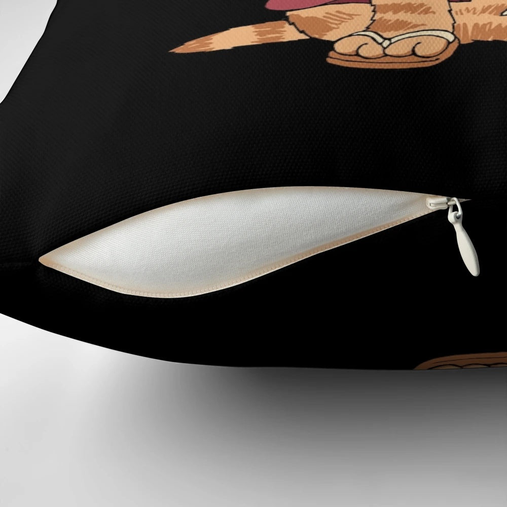 Neko Battousai Japanese cat samurai pillow with catana sword and retro ukiyo-e art