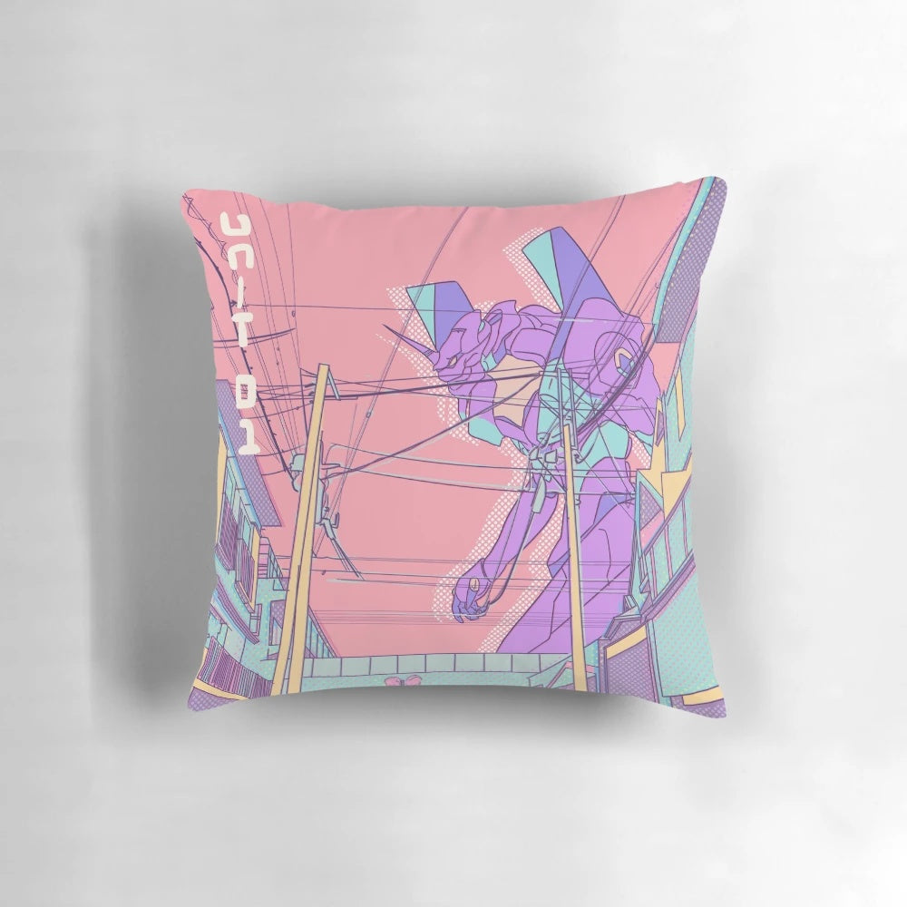 Soft, plush pillow depicting the iconic Unit 01 mech from the anime Neon Genesis Evangelion.