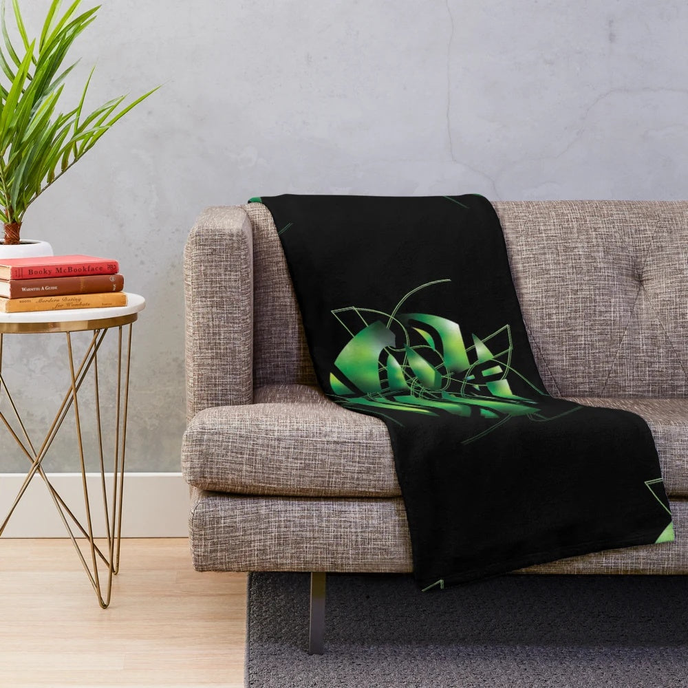 Neon green plush blanket with Xbox-inspired design