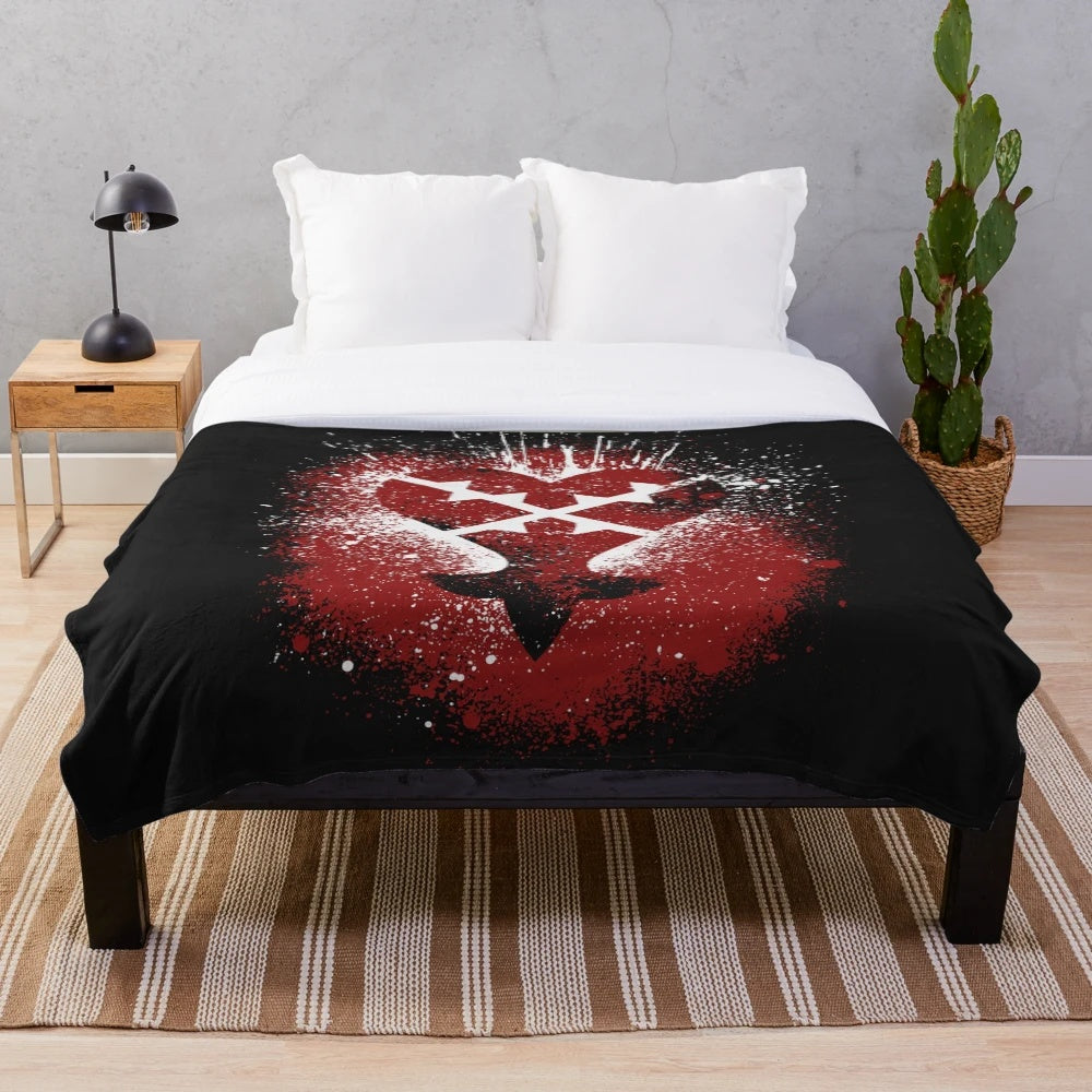 Kingdom Hearts Heartless Emblem Inspired Neon Digital Art Plush Blanket