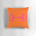 Neon orange and pink horse themed pillow with snaffle bit design