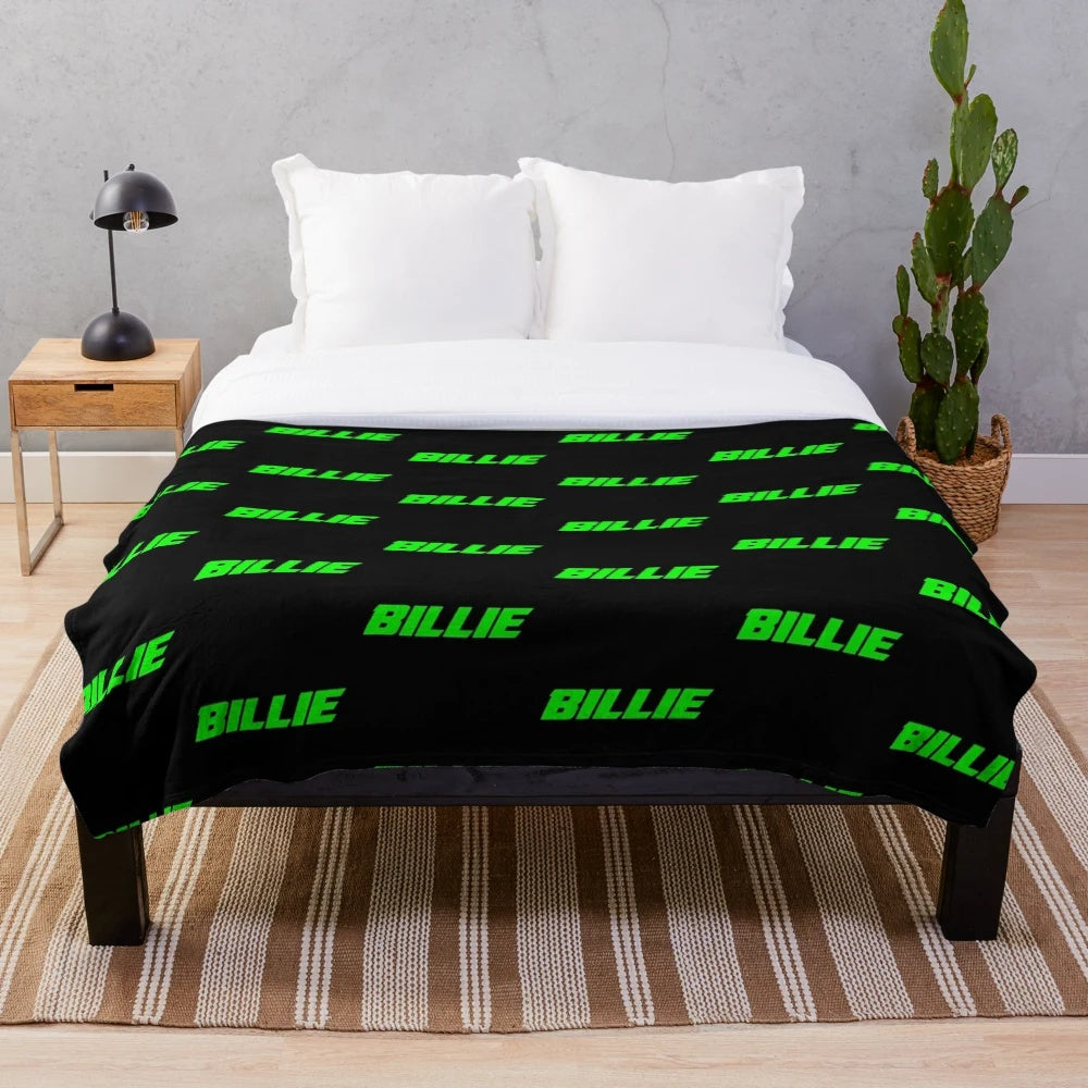 Neon plush blanket with Billie Eilish inspired black and green design