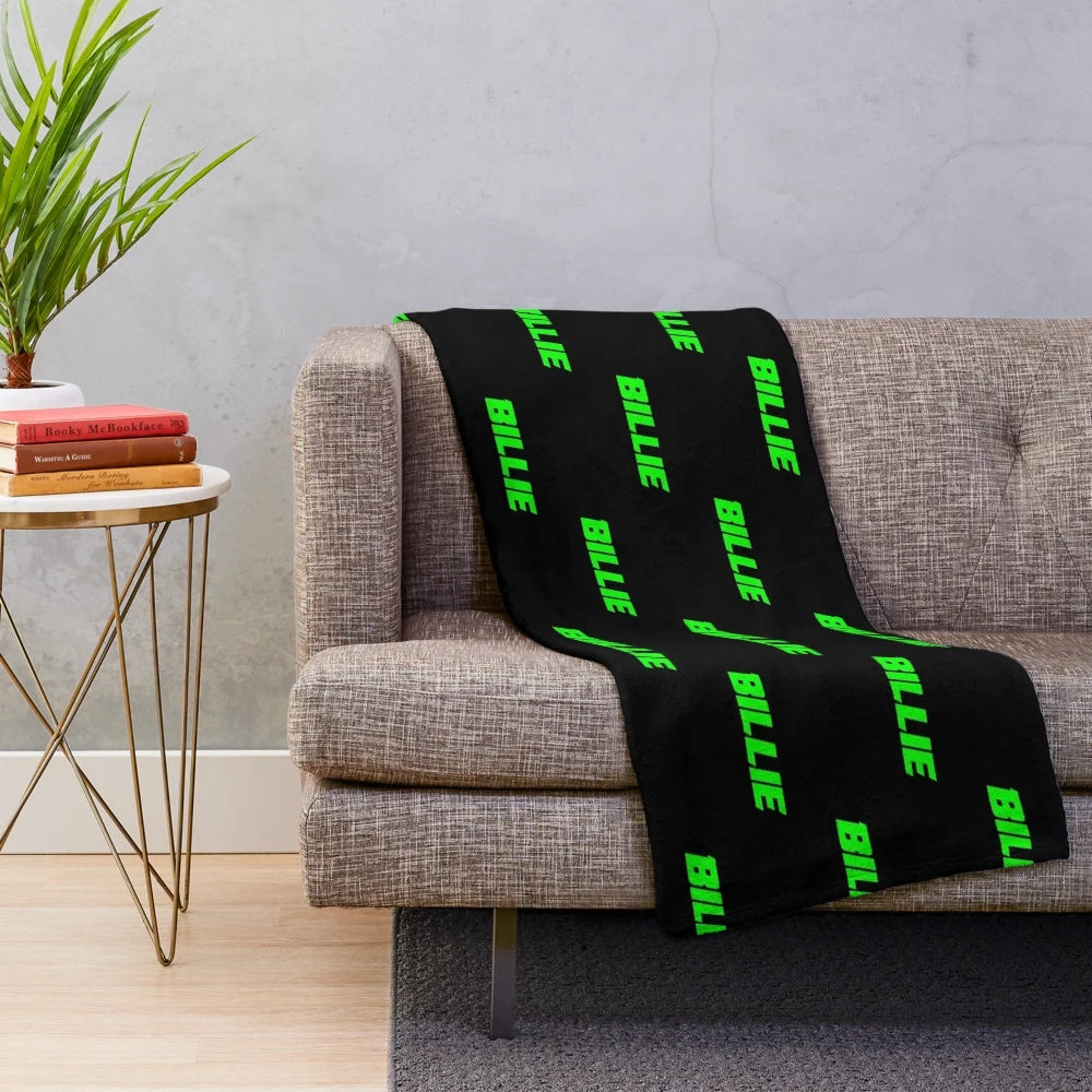 Neon plush blanket with Billie Eilish inspired black and green design