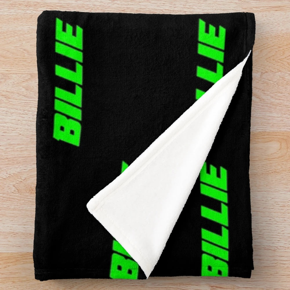 Neon plush blanket with Billie Eilish inspired black and green design