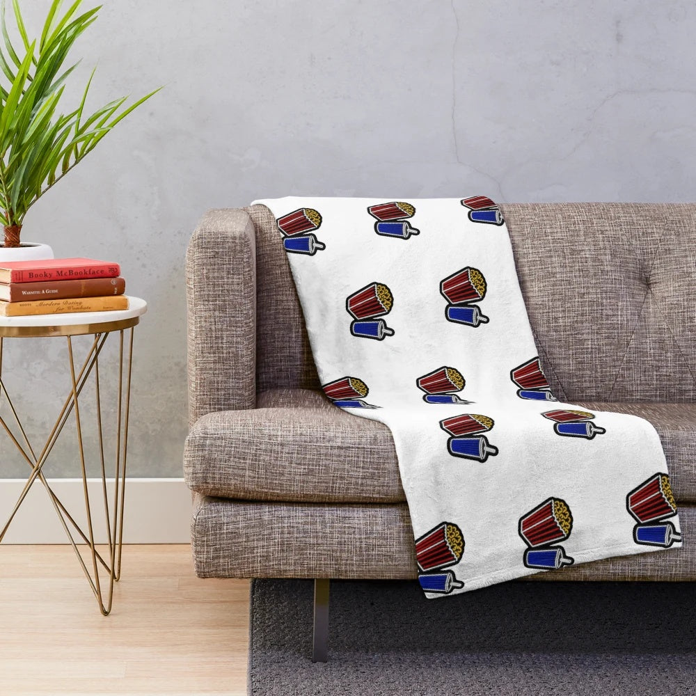 Neon popcorn cinema plush blanket for cozy movie nights