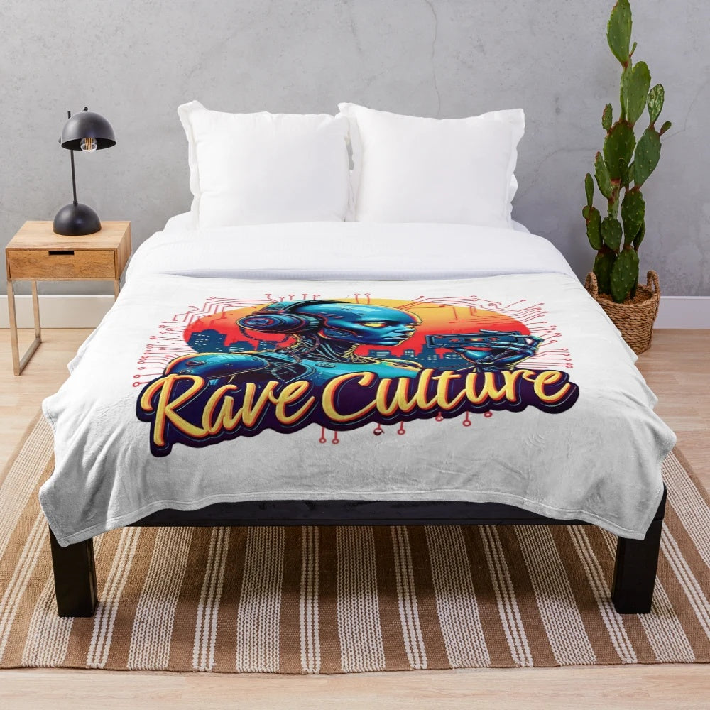 Neon Rave Culture Plush Blanket featuring cyberpunk inspired design