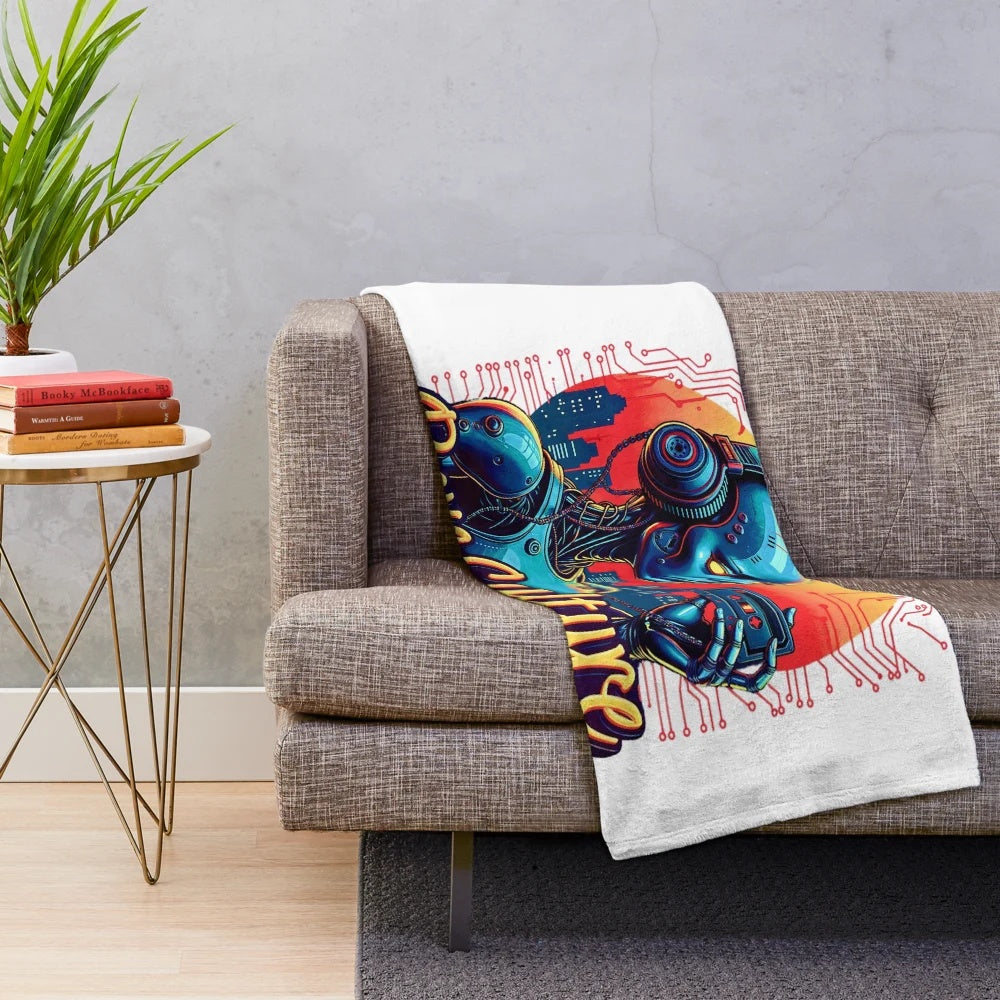 Neon Rave Culture Plush Blanket featuring cyberpunk inspired design