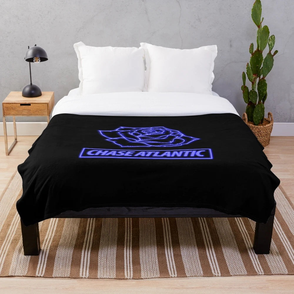 Neon Rose Design Transparent Blue Plush Blanket for Chase Atlantic Music Fans