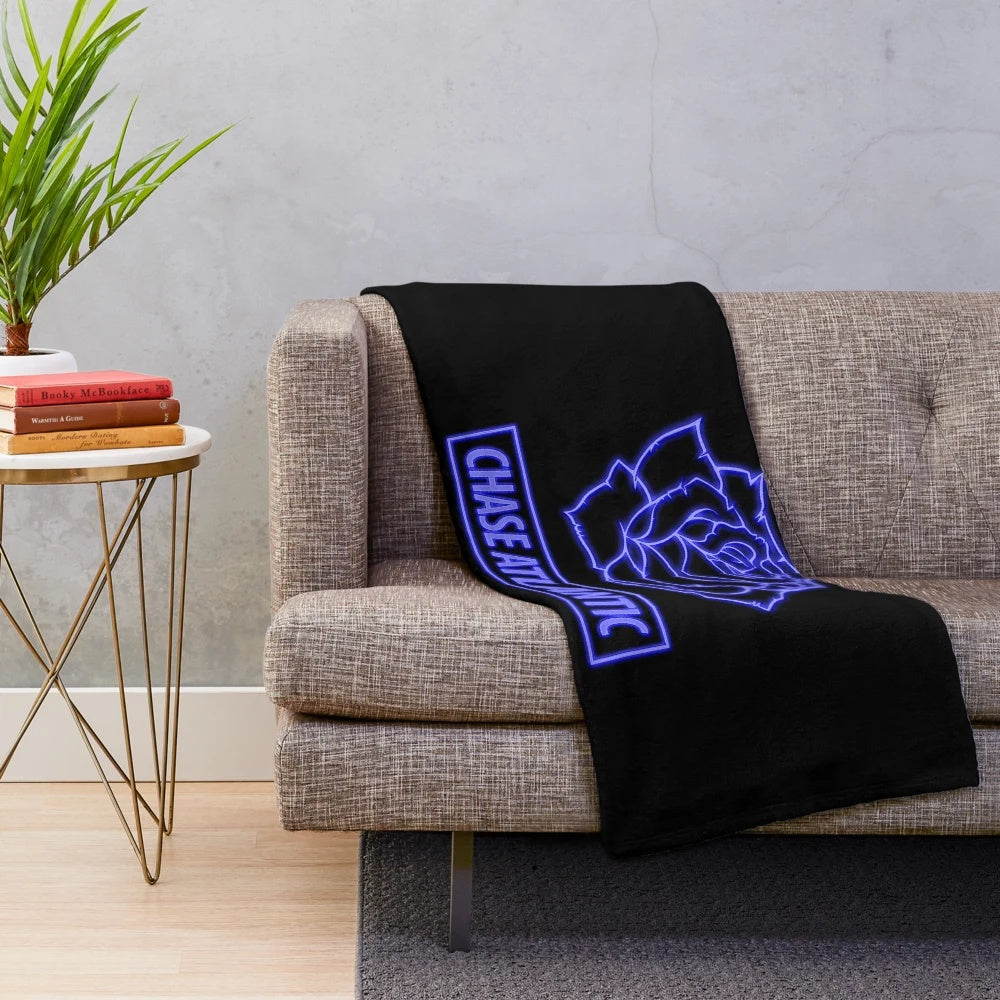 Neon Rose Design Transparent Blue Plush Blanket for Chase Atlantic Music Fans