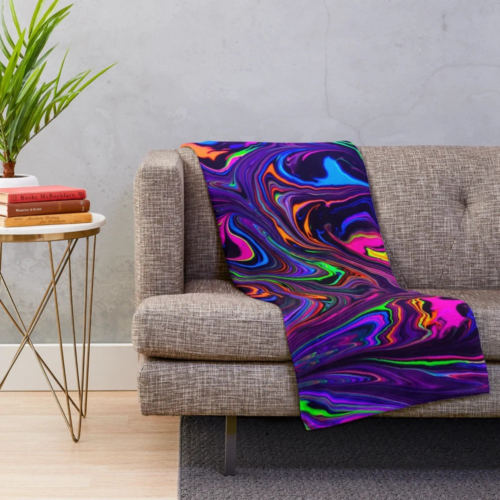 Neon space waves plush blanket with trippy, psychedelic design