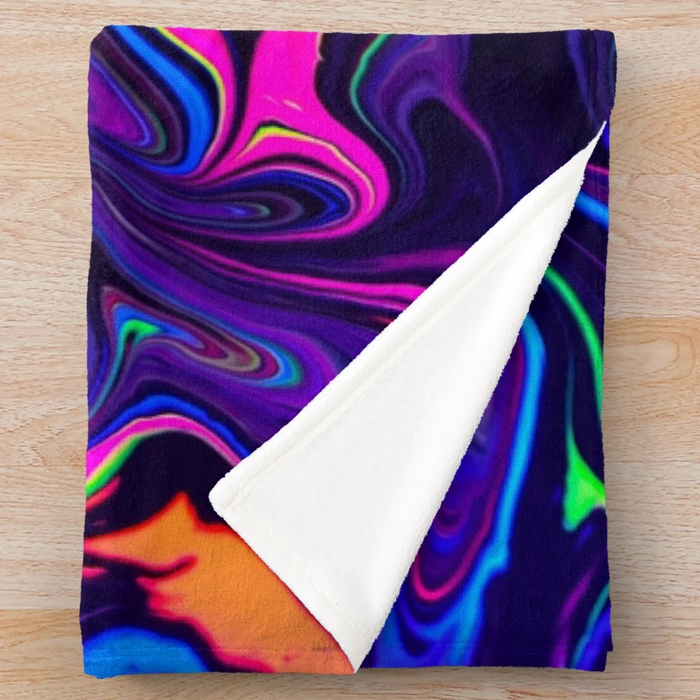 Neon space waves plush blanket with trippy, psychedelic design