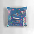 Neon Village Seerlight Pillow, a surreal and aesthetic home decor item featuring anime-inspired designs and a cyberpunk vaporwave style.