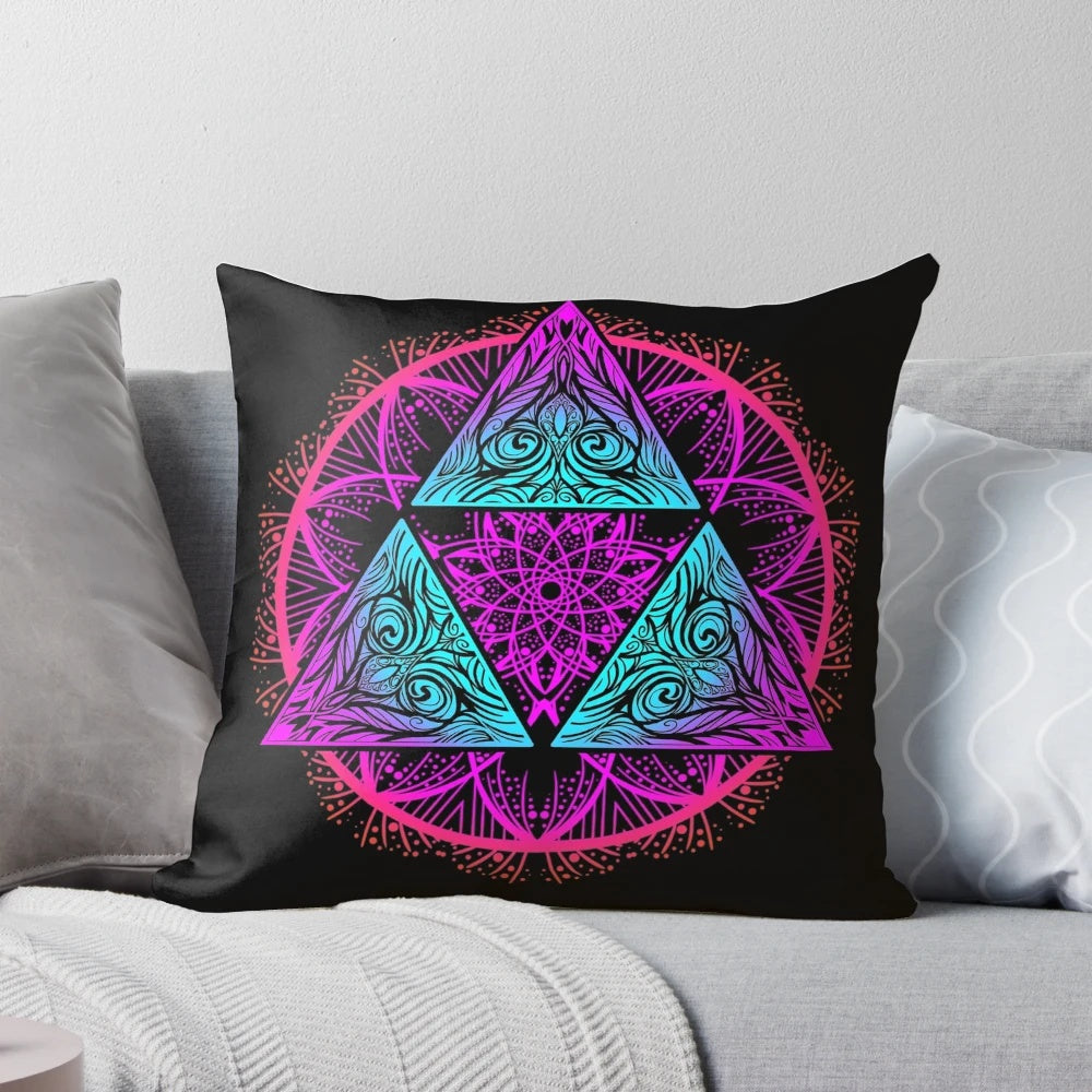 Neonforce Legend of Zelda Triforce Gaming Pillow with Mandala Design