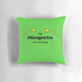 A decorative throw pillow featuring a humorous Neopets-inspired design