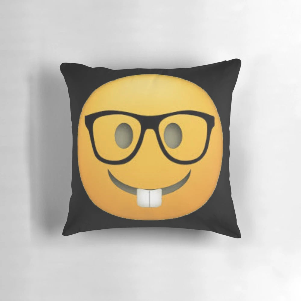 Nerd Emoji Pillow featuring a smiley face emoticon design for bookworms and tech enthusiasts