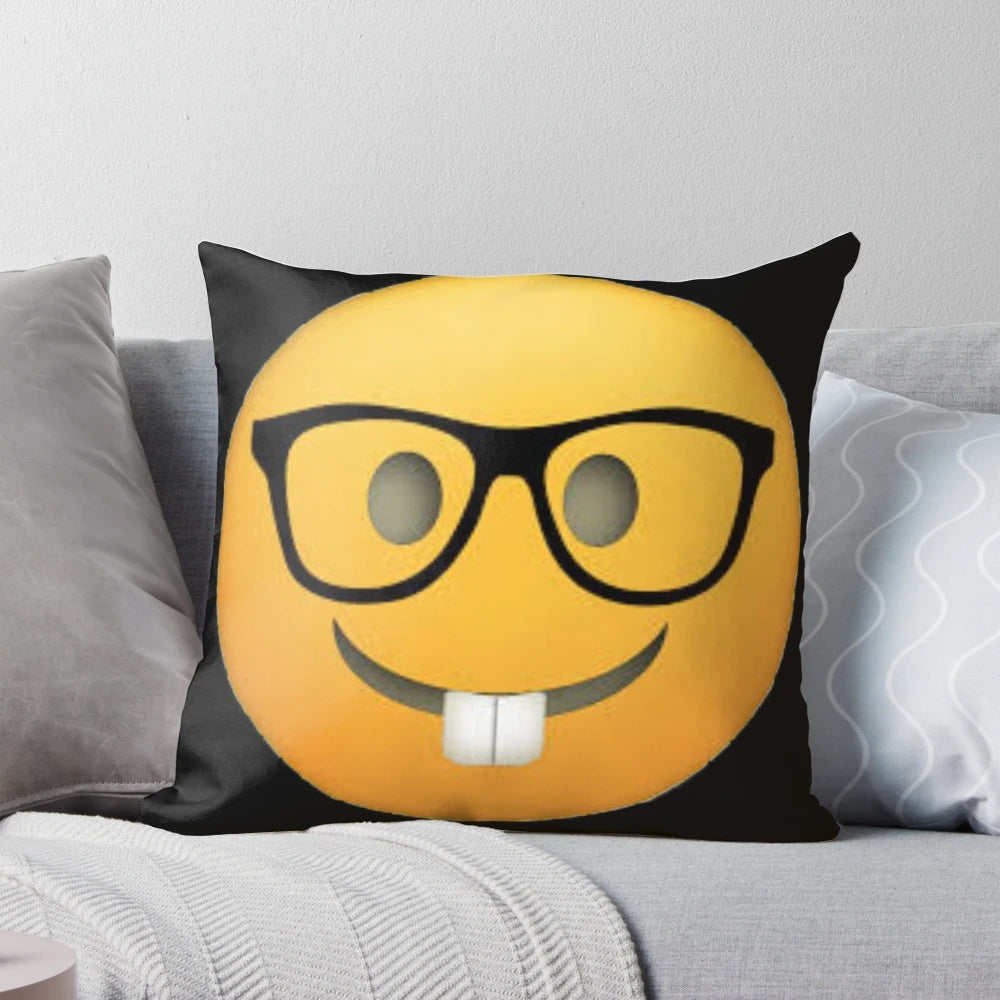 Nerd Emoji Pillow featuring a smiley face emoticon design for bookworms and tech enthusiasts
